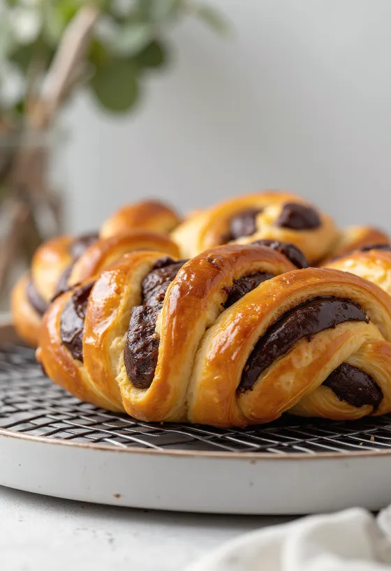 Plakjes chocolade vlechtbrood geserveerd