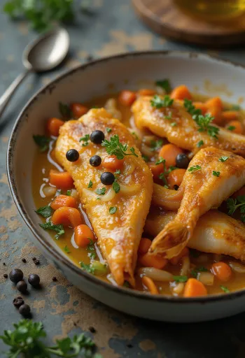 Escabeche vis geserveerd met groenten