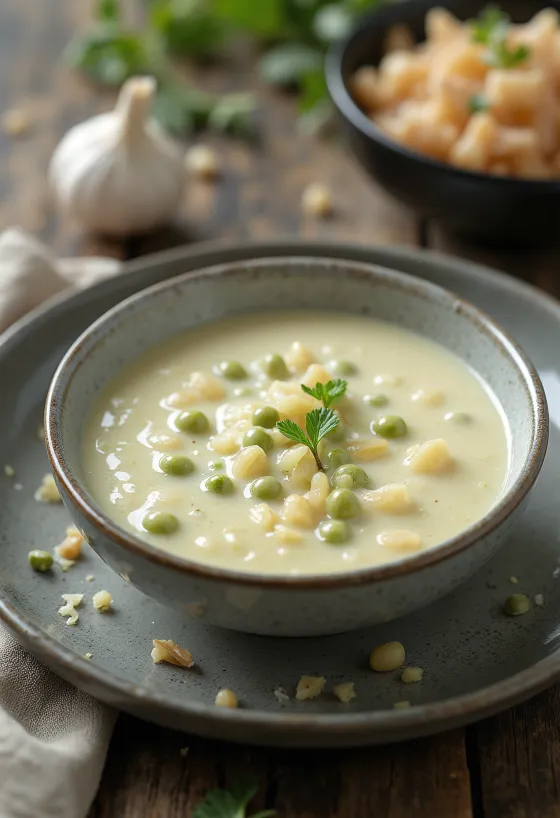 Groene pepersaus met knoflook geserveerd