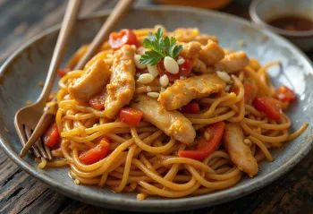 Lagman met kip, noedels met kip en groenten