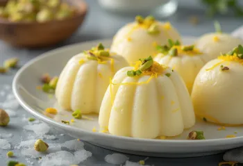 Malai kulfi ijs geserveerd met rozenblaadjes en pinda's