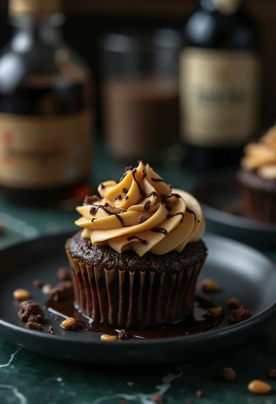 Vers gebakken pindakaas-chocolade cupcakes