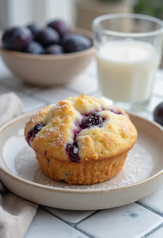 Pruimenmuffins geserveerd op een bord