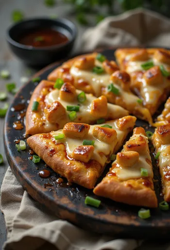 Teriyaki chicken pizza met gegrilde kip en sesamzaad
