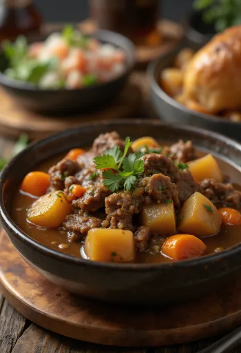 Estofado de carne geserveerd