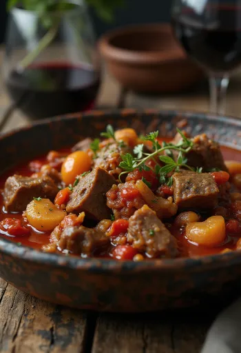 Stifado, Griekse runderstoof geserveerd
