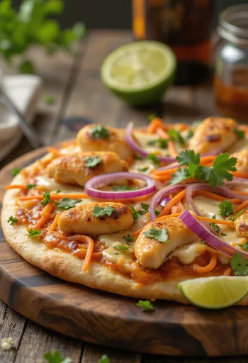 Thai chicken pizza met pindasaus en koriander