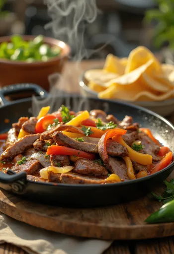 Fajita met steak geserveerd met verse koriander en guacamole