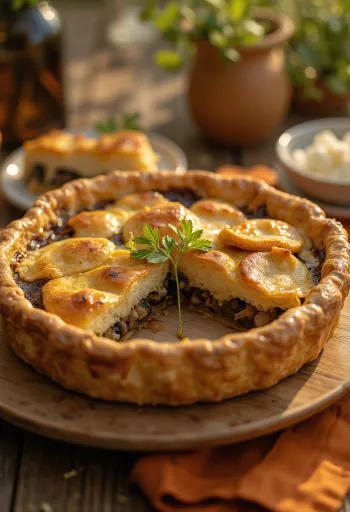 Romige vegan paddenstoelenpastei in punten gesneden