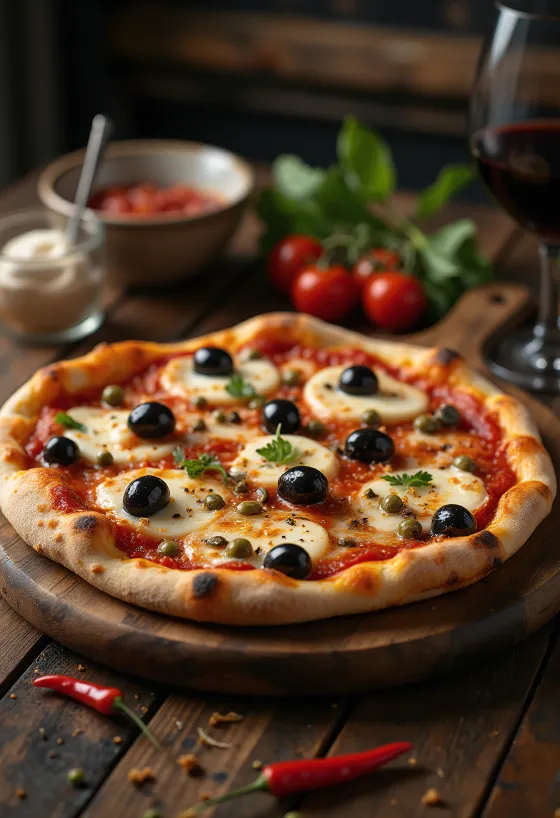 Pizza alla Puttanesca met ansjovis en kappertjes