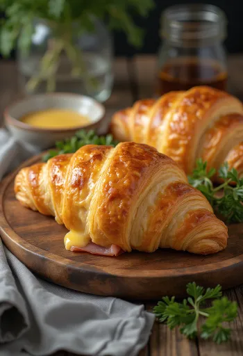 Croissants met kalkoenham geserveerd