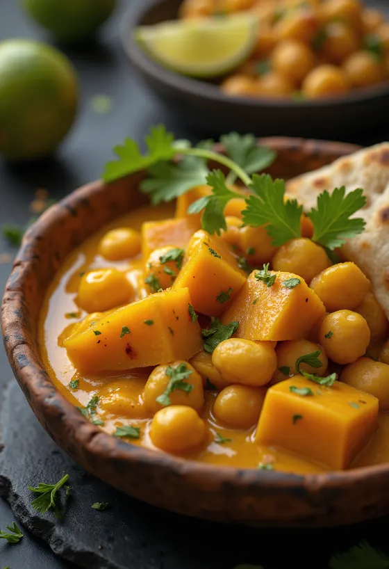 Pompoencurry met kikkererwten