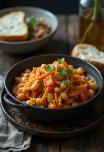 Chakalaka met gember, geserveerd met groenten en bonen