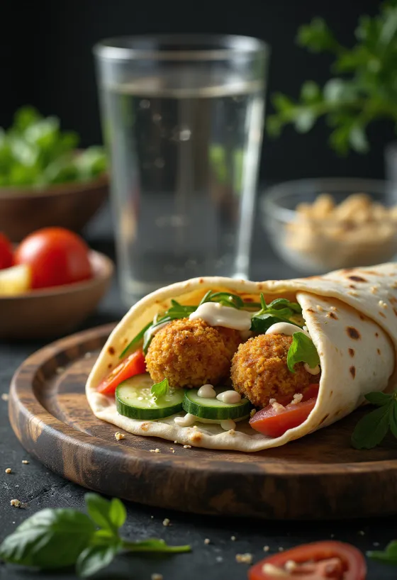 Zoete aardappel falafel wrap met groenten