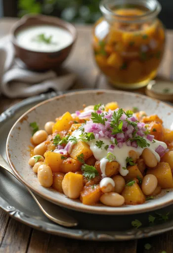 Ghugni chaat met aardappel en verse koriander