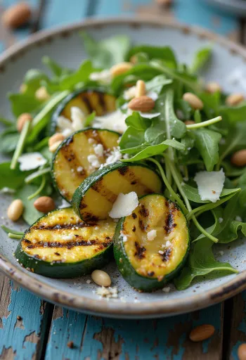 Salade van gegrilde courgette met rucola en parmezaan