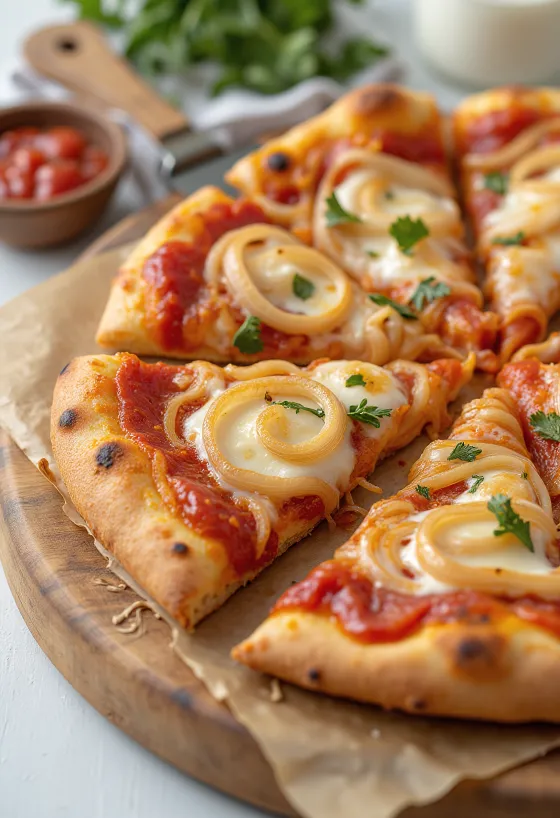 Pizza con Cipolla met ui en mozzarella