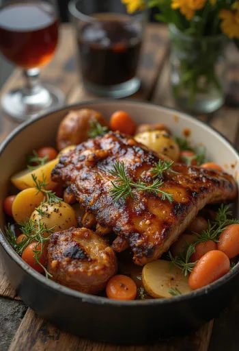 Spareribs met geroosterde groenten geserveerd