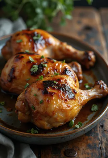 Gegrilde kalkoenpoten geserveerd met verse kruiden en geroosterde groenten.