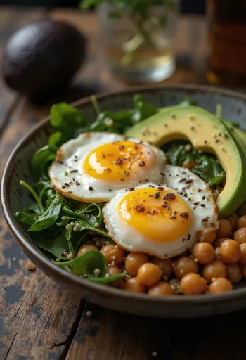 Buddha bowl met gegrilde aubergine geserveerd