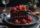 Frambozen-chocoladetaart in punten gesneden