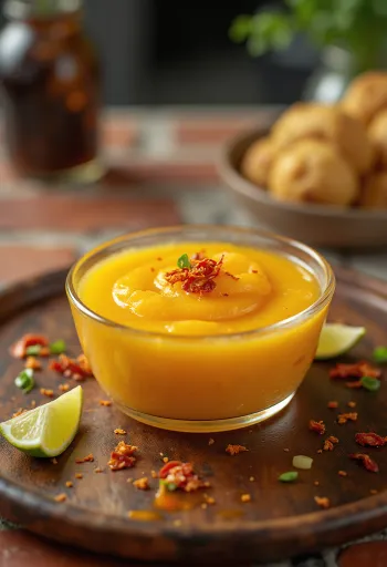 Gekookte mango-limoensaus in een kom