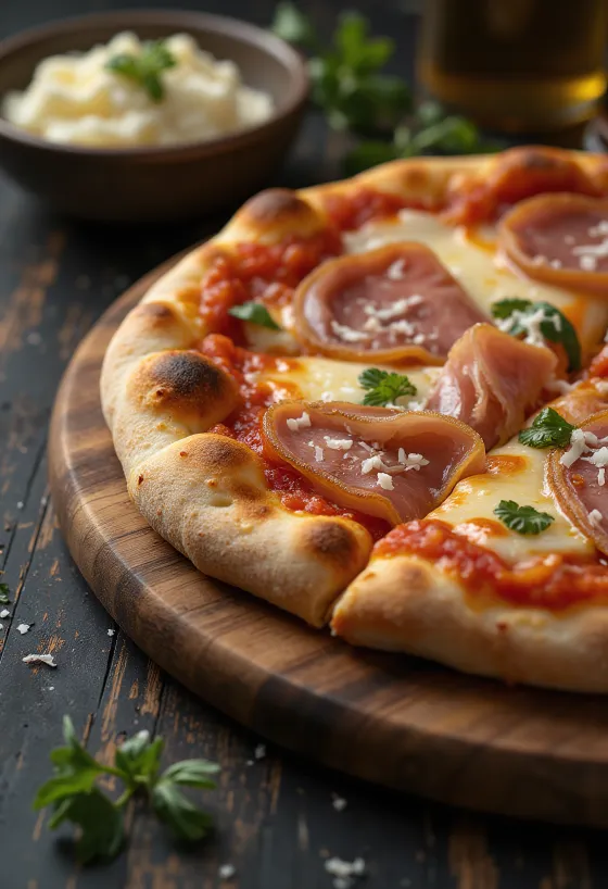 Pizza con Pancetta met spek en kaas