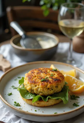 Prei-groenteburger op een broodje, geserveerd met verse sla en groentepatty
