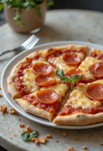 Vegan pepperoni pizza met plantaardige kaas en worst