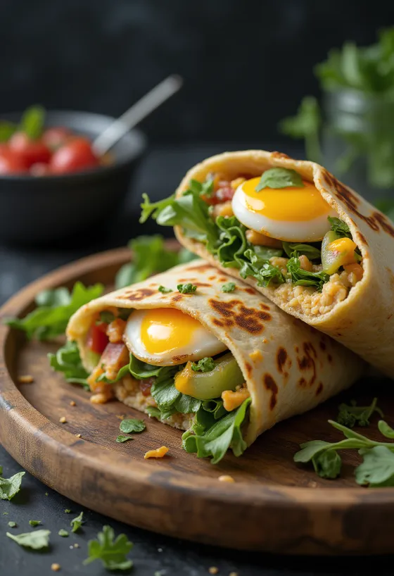 Wrap met gegrilde aubergine, verse groenten en hummus