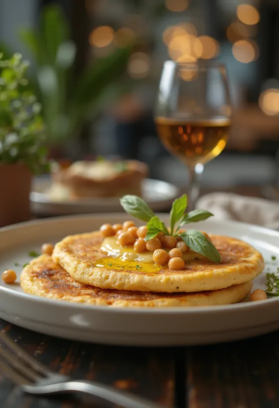 Hummus pannenkoeken geserveerd