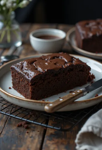 Klassieke chocoladetaart geserveerd