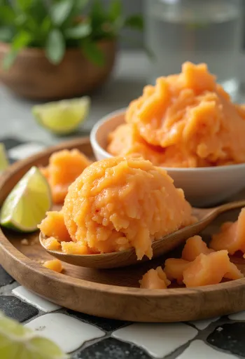 Huisgemaakte papayasorbet, verfrissend dessert