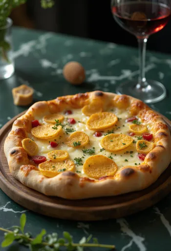 Pizza Quattro Formaggi met parmezaanse kaaschips