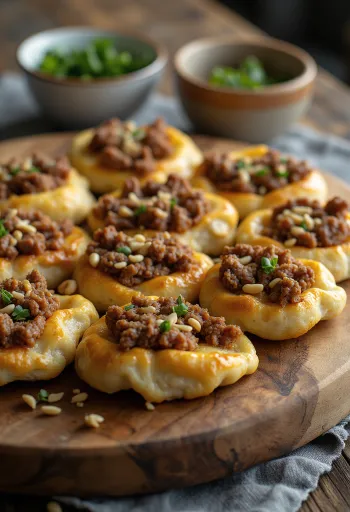 Sfiha geserveerd met verse peterselie en salade