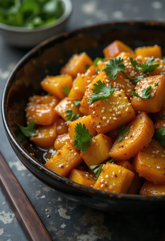 Pompoen wok met curry-tofu