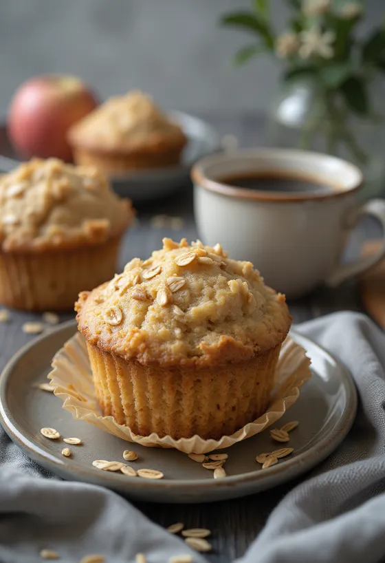 Appel-havermoutmuffins geserveerd op een bord