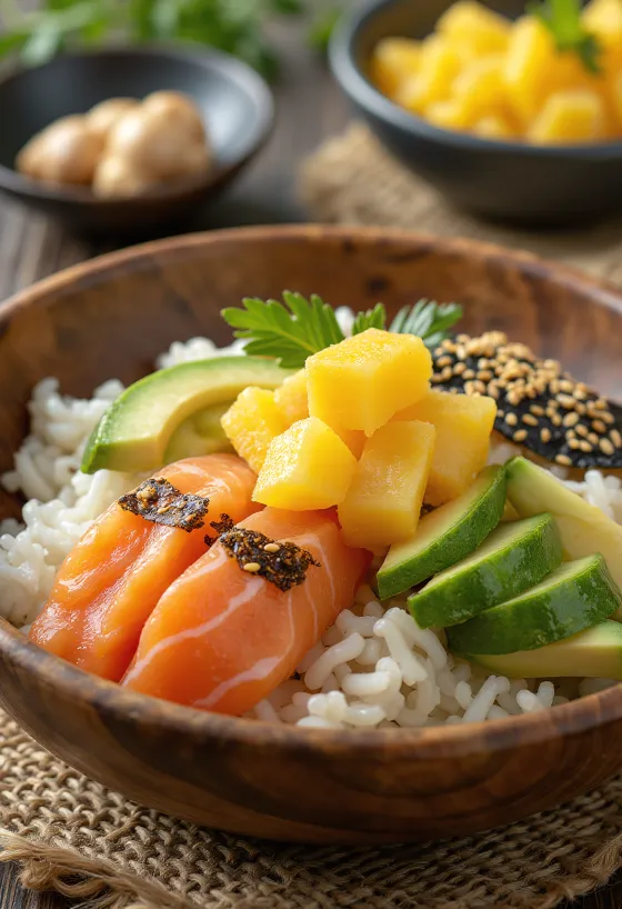 Chirashizushi met tamago, geserveerd met verse groenten en vis