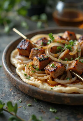 Sjasliek spiesen geserveerd met gegrilde groenten