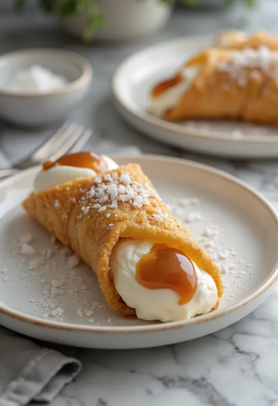 Cannoli met gezouten karamel geserveerd