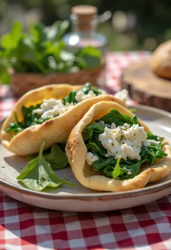 Pita spinazie-feta met verse groenten