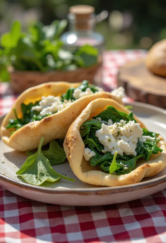 Pita spinazie-feta met verse groenten