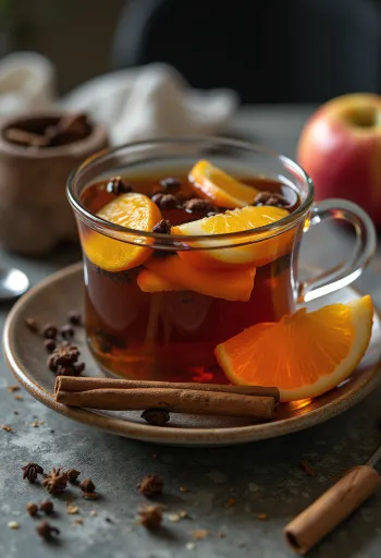 Appel-sinaasappelthee geserveerd in een glas