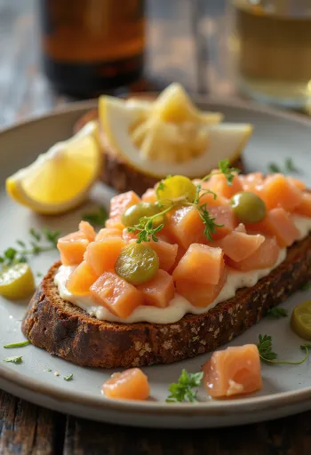 Skagenröra met dille, geserveerd op roggebrood