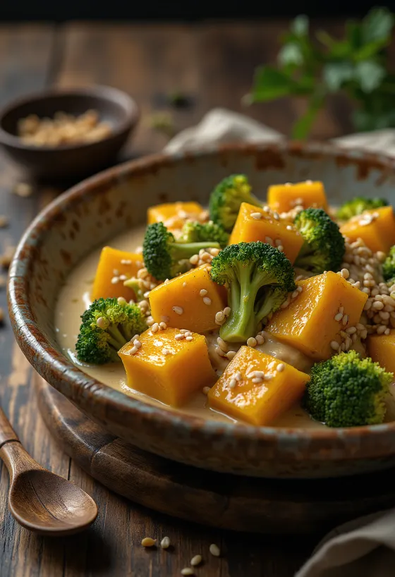 Pompoen-broccolicurry met tahin