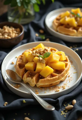 Afrikaans geïnspireerde wafel met mango, pinda en limoensap