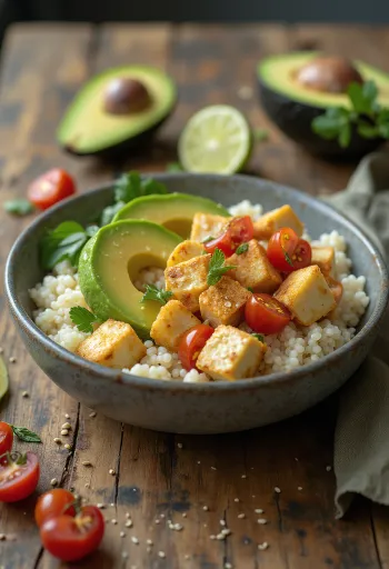 Tofusalade met avocado, limoen en quinoa