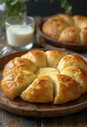 Vers gebakken bannock, goudbruin met zacht deeg, in punten gesneden