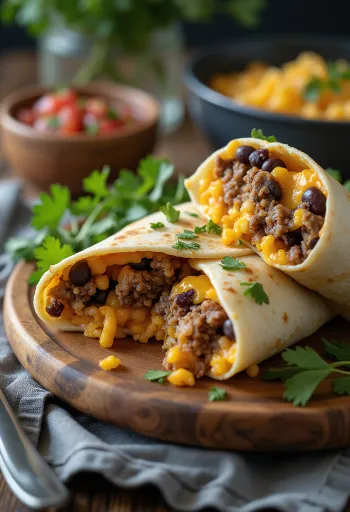 Mexicaanse burrito tortilla rol, gevuld met rijst, bonen en rundvlees
