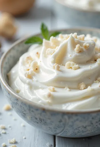 Munt-roomyoghurtsaus geserveerd